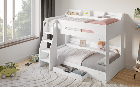 Flair Flick Bunk Bed White With Shelves And Drawer
