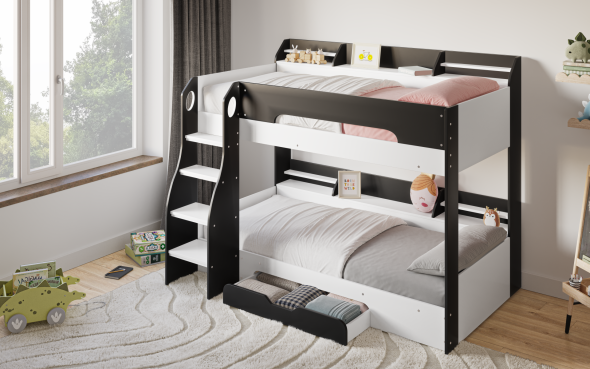 Flair Flick Bunk Bed Grey With Shelves And Drawer