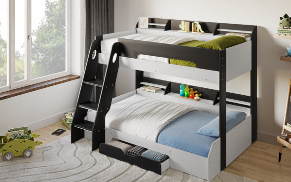 Flair Flick Triple Bunk Bed Grey With Storage
