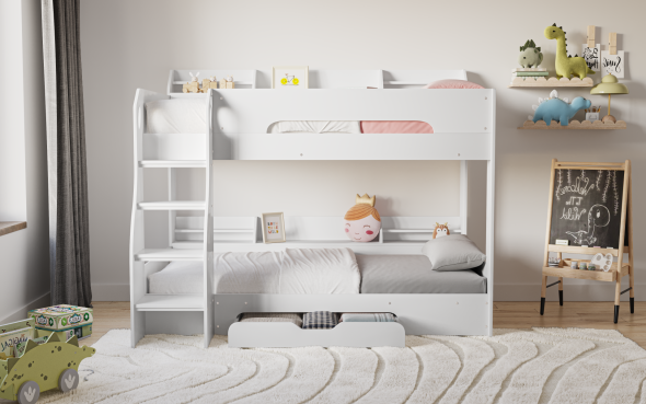 Flair Flick Bunk Bed White With Shelves And Drawer

