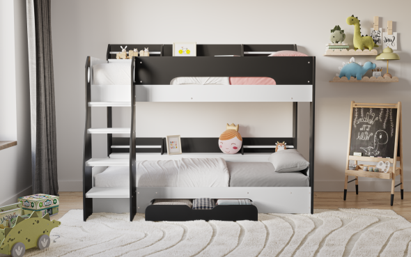 Flair Flick Bunk Bed Grey With Shelves And Drawer