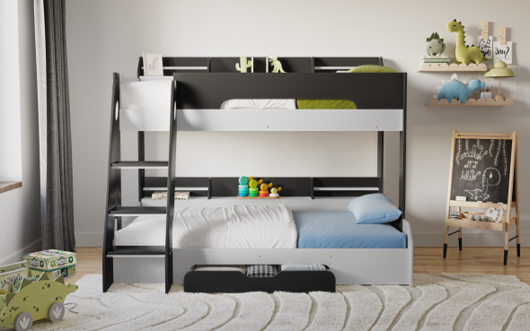 Flair Flick Triple Bunk Bed Grey With Storage
