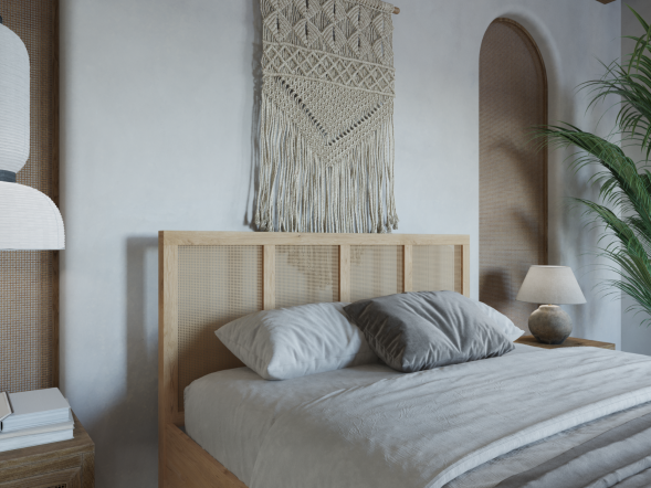 Flair Kenji Rattan Oak Wooden Bed Kingsize
