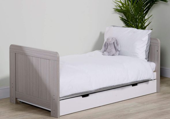 Ickle Bubba Pembrey Ash Grey and White Cot Bed with Under Drawer Modern design