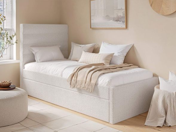 Flair Ari Upholstered Single Bed With Trundle Beige Boucle