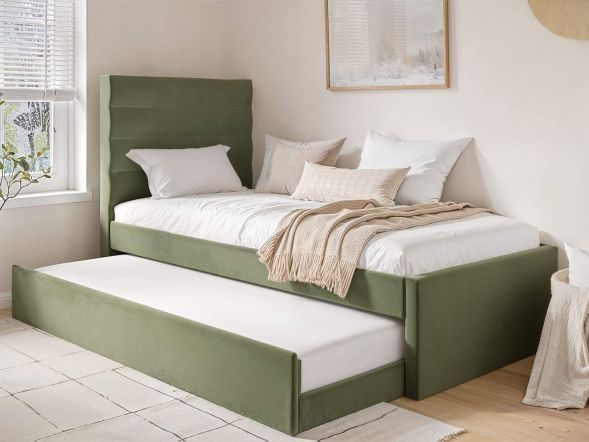Flair Ari Upholstered Single Bed With Trundle Olive Green Velvet