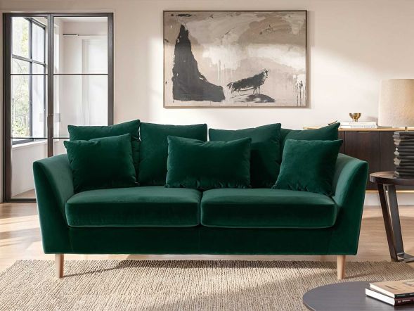 Solace+Co Avery 3 Seater Scatter Cushion Back Sofa Bottle Green Velvet