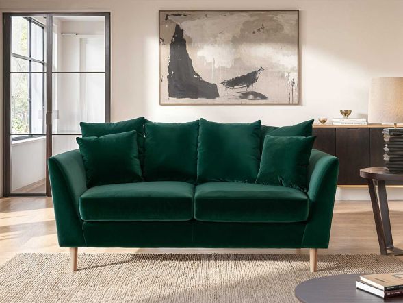 Solace+Co Avery 2 Seater Scatter Back Cushion Sofa Bottle Green Velvet