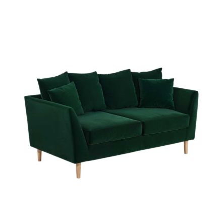 Solace+Co Avery 2 Seater Scatter Back Cushion Sofa Bottle Green Velvet