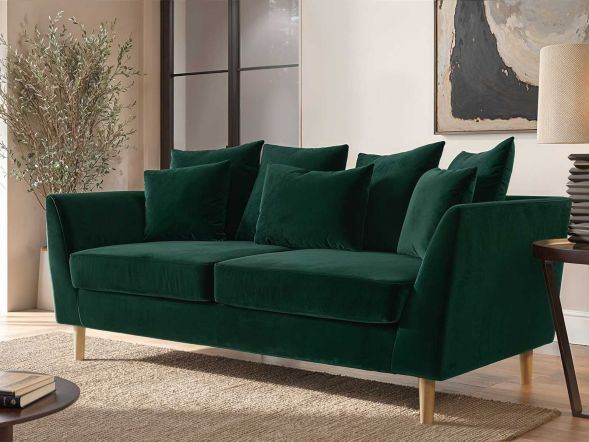 Solace+Co Avery 3 Seater Scatter Cushion Back Sofa Bottle Green Velvet