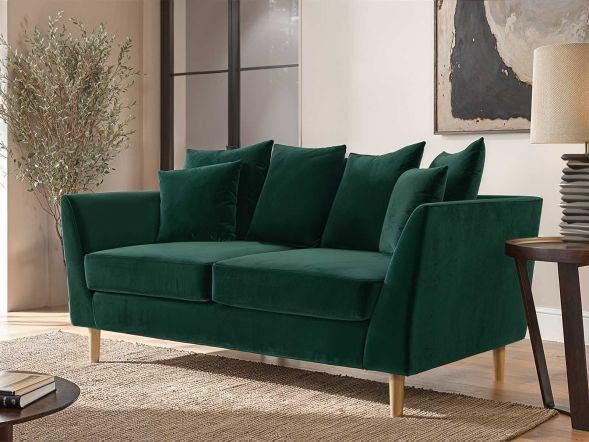 Solace+Co Avery 2 Seater Scatter Back Cushion Sofa Bottle Green Velvet
