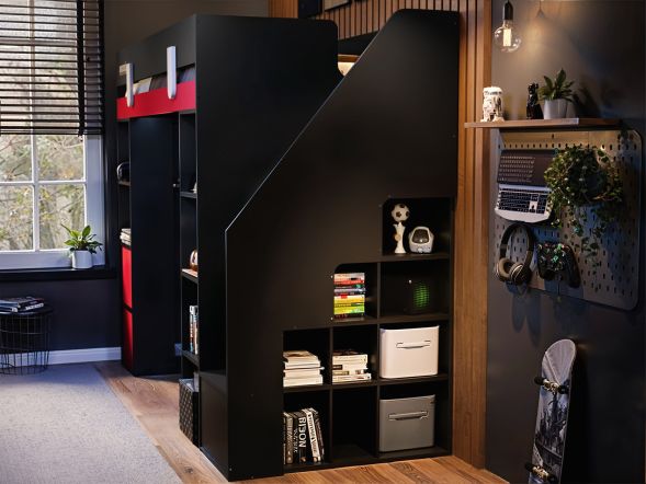 Recoil Blaze Staircase Gaming High Sleeper with Storage Black & Red