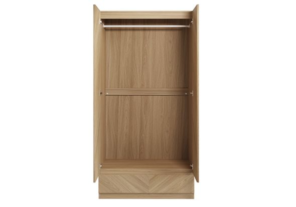 GFW Catania 2 Door 1 Drawer Wardrobe modern style with a classic herringbone inspired wood grain finish available in oak and walnut