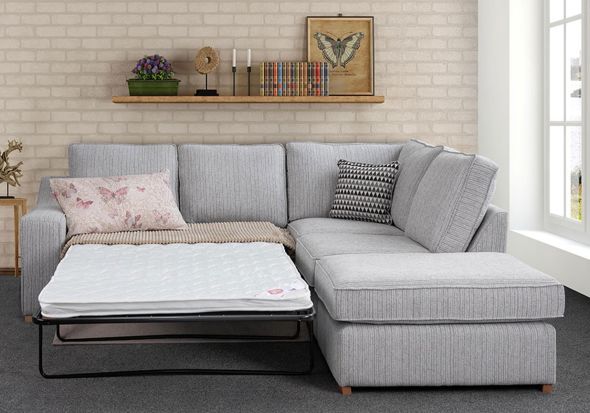 Sweet Dreams Clyde Corner Sofa Bed available in silver grey and charcoal choice of left or right hand facing layout sleeps 2 sturdy hardwood build
