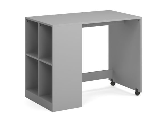 Modern white pull out kids desk with four storage compartments. Shown with the Kidsaw Coast midsleeper.