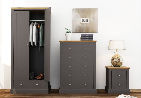 LPD Devon Charcoal & Oak 5 Drawer Chest
