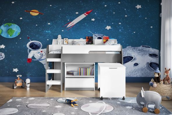 Flair Lulu Storage Mid Sleeper with Desk White & Grey