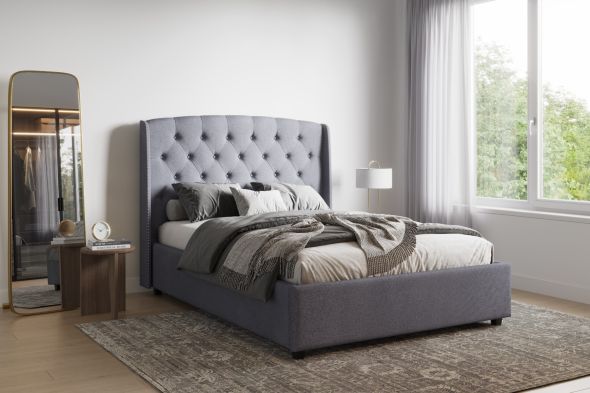 Flair Grey Studded Fabric Durrani Ottoman Double Bed
