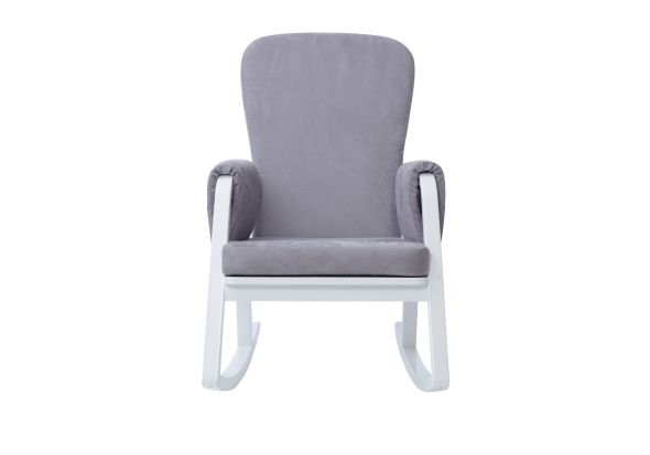 Ickle Bubba Dursley Rocking Chair white metal frame grey suedette fabric Padded back and arm rests handy storage pockets