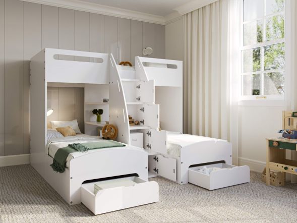 Flair Eddie Staircase Triple Bunk Bed with Storage