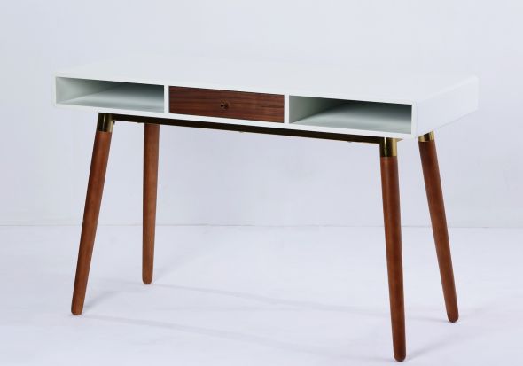 Flair Edelweiss Desk Walnut & White with Brass Accents (120x50)
