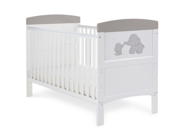 Obaby Grace Inspire Cot Bed & Under Drawer - Me & Mini Me Elephants Grey
