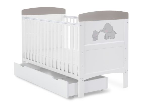 Obaby Grace Inspire Cot Bed & Under Drawer - Me & Mini Me Elephants Grey
