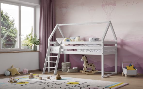 Flair Ellie House Midsleeper Wooden Bed in White
