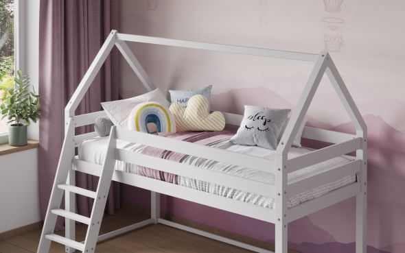 Flair Ellie House Midsleeper Wooden Bed in White
