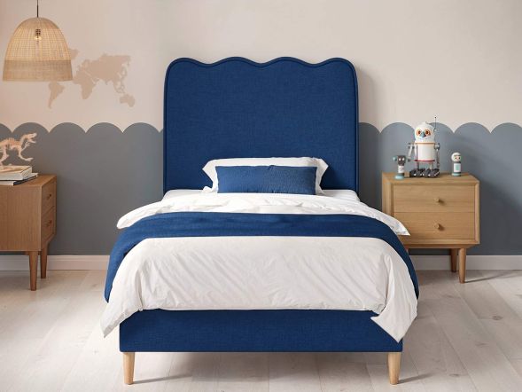 Flair Ellis Single Fabric Bed with Cloud Headboard Navy