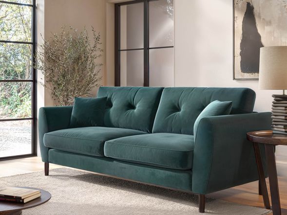 Solace+Co Ellison 3 Seater Green Velvet Sofa