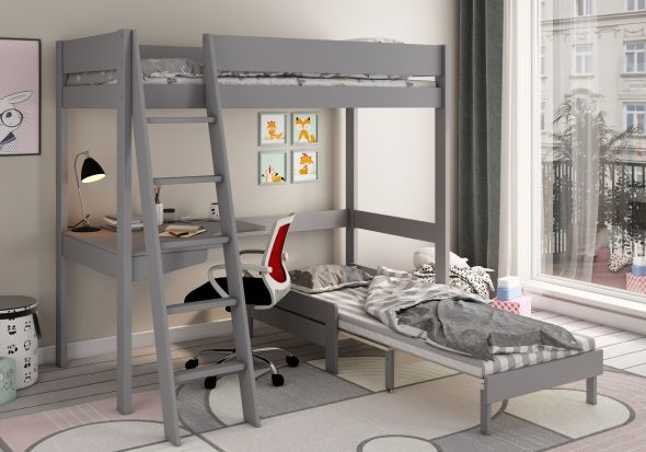 Kids Avenue Estella Grey High Sleeper with Desk and Sofabed