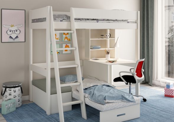 Kids Avenue Estella White Highsleeper with Desk and Futon
