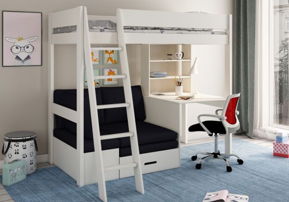 Kids Avenue Estella White Highsleeper with Desk and Futon
