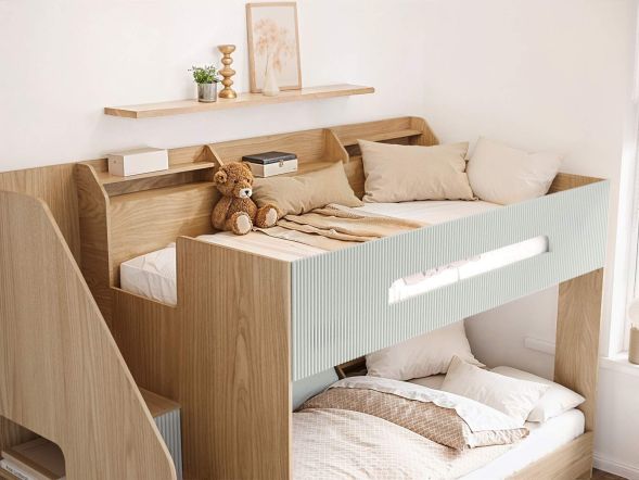Flair Finn Staircase Bunk Bed with Storage Oak & Green