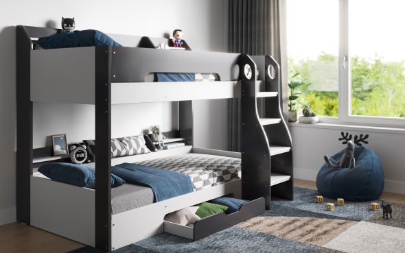 Flair Flick Bunk Bed Grey With Shelves And Drawer