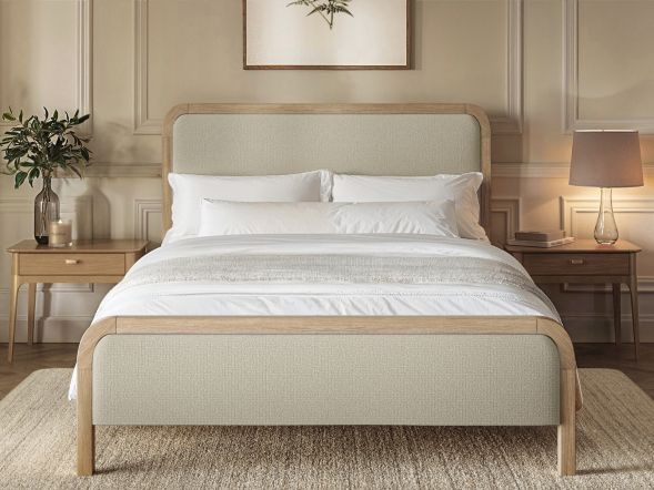 Flair Freya Upholstered Wooden Bed Cream Linen