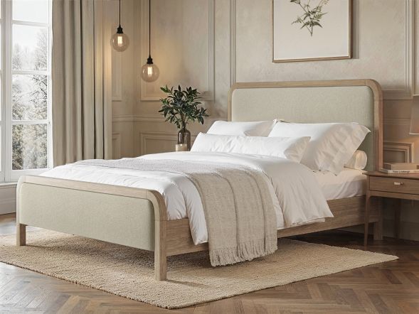 Flair Freya Upholstered Wooden Bed Cream Linen