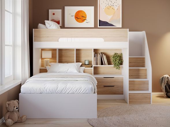 Flair Greyson Staircase Triple Bunk Bed with Storage