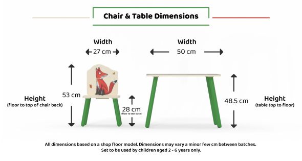 Children's Gruffalo themed table and 2 chair set with Brightly coloured images of the Gruffalo, owl fox, mouse and snake