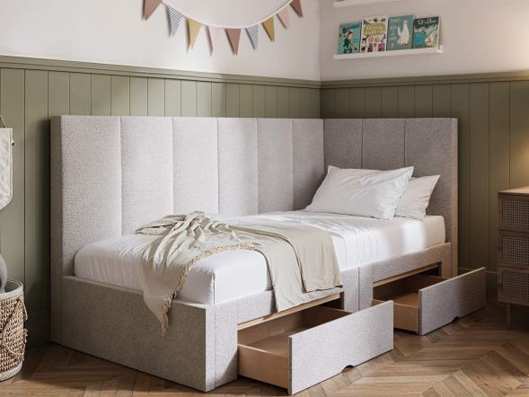 Flair Harley Boucle Corner Bed Frame with Storage Drawers Beige