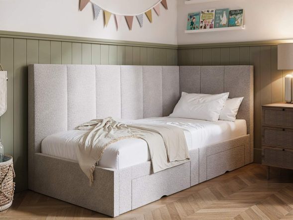 Flair Harley Boucle Corner Bed Frame with Storage Drawers Beige