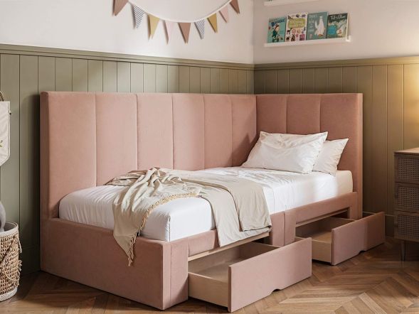 Flair Harley Velvet Corner Bed Frame with Storage Drawers