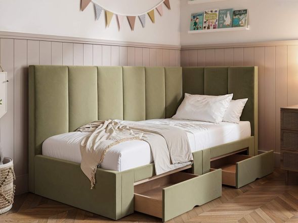 Flair Harley Velvet Corner Bed Frame with Storage Drawers