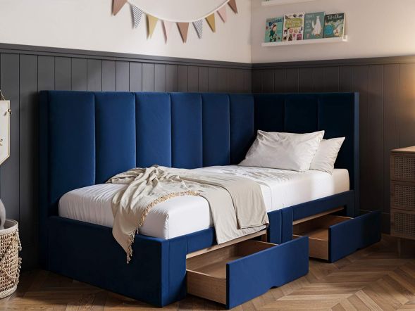 Flair Harley Velvet Corner Bed Frame with Storage Drawers