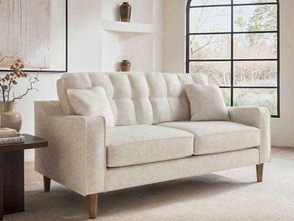 Solace+Co Jude 2 Seater Mid Century Fabric Sofa Beige