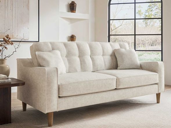 Solace+Co Jude 3 Seater Mid Century Fabric Sofa Beige