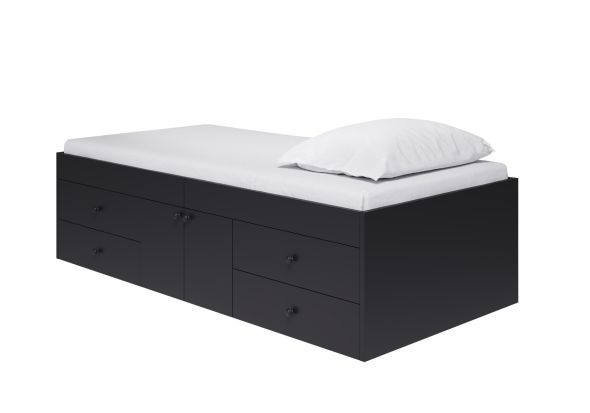 Kidsaw Low Single Storage Cabin Bed Modern design 4 drawers 1 cupboard black finish UK single size