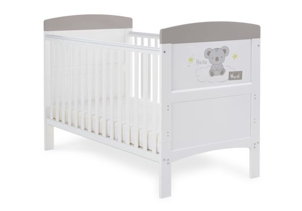Obaby Grace Inspire Cot Bed & Under Drawer - Hello World Koala Grey
