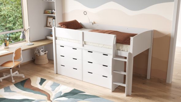 Flair Loop Midsleeper Bed Storage Set-White
